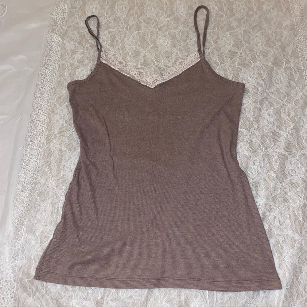 Old Navy Size Large Taupe Cream Lace-Trim Camisole Y2K Layering